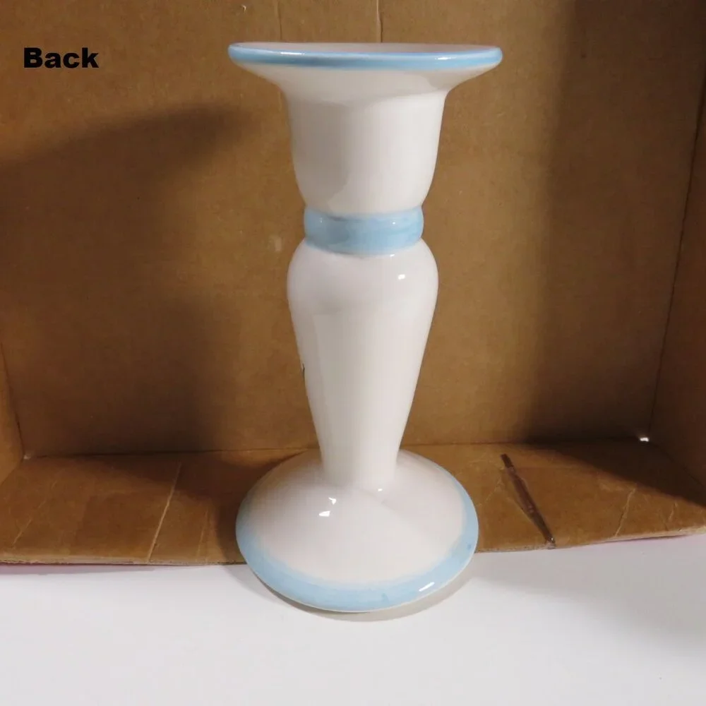 Hand painted Hibiscus Blue Flower Ceramic (1) Candlestick (one sided)
